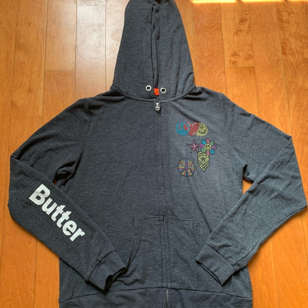 Super soft child's Butter jacket gray +rhinestones